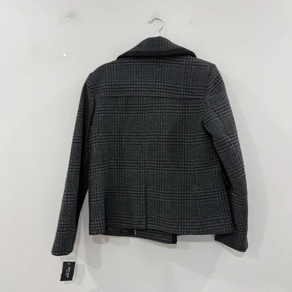 NWT Kate Spade Coat Sparkle Houndstooth Peacoat Cropped Metal Buttons Black Grey - Picture 6 of 7